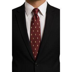 Tommy Hilfiger Men's Burgundy Silk Tie Christmas Dogs Santa Hat Candy Cane